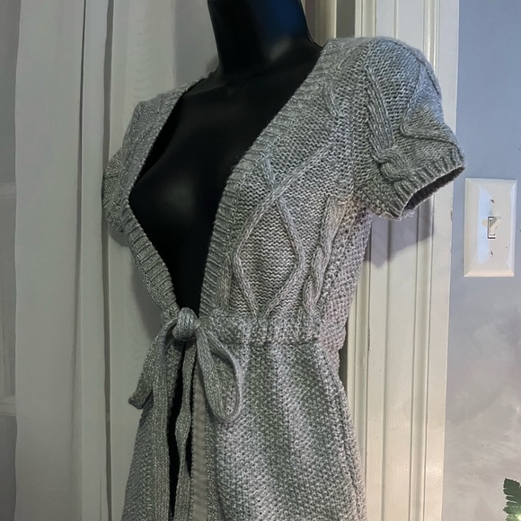 Gray small Aeropostale Y2K Preppy Knit Tie Front Sweater short sleeve - Picture 1 of 8